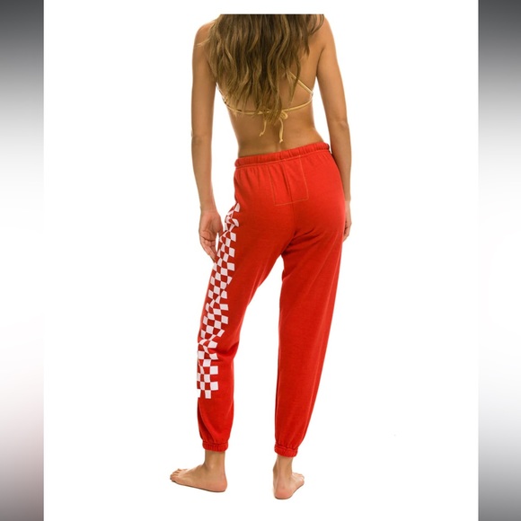 Aviator Nation CHECK LEG SWEATPANTS - RED // WHITE Small - Picture 3 of 7